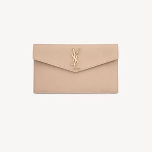 Yves Saint Laurent Beige Clutch with Gold Logo